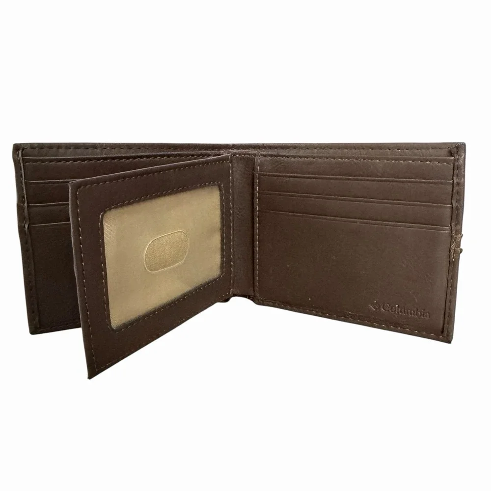 Columbia Men's Brown Leather Bifold Wallet RFID Credit Cards ID Minimalist
